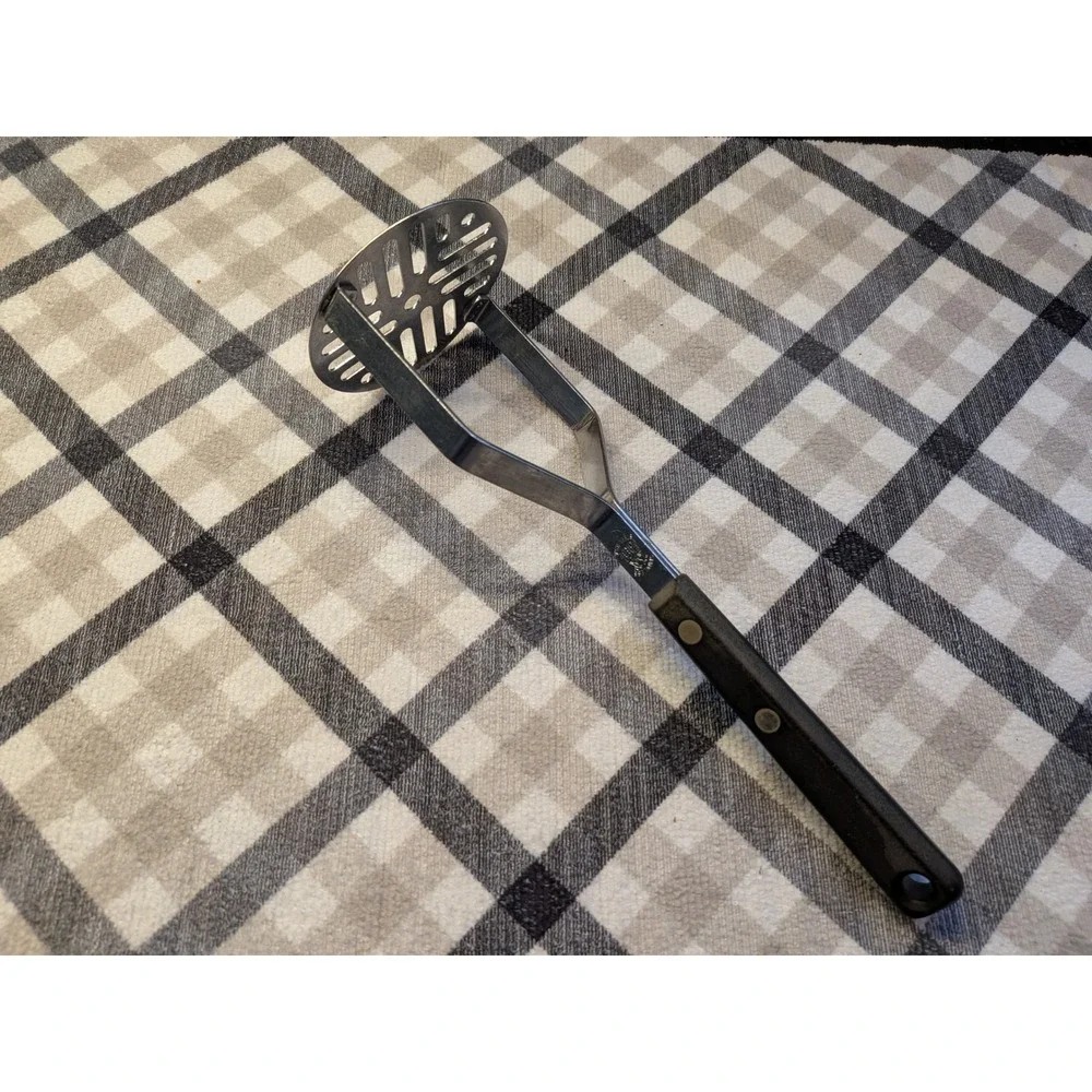 Vintage Ekco Forge Stainless Steel Potato Masher Black Handle Made‎ in USA